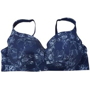 Cacique Lightly Lined Balconette Bra 44DD Blue Floral‎ Full Coverage Underwire